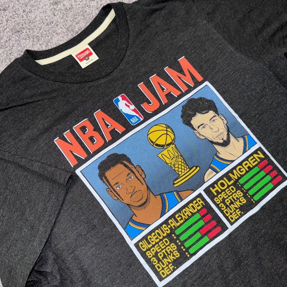 Homage NBA Jam T-Shirt Men OKC Thunder SGA Holmgren Charcoal M NEW